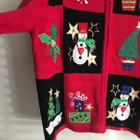 Seventh Avenue Red Christmas Holiday Full Zip Cardigan Sweater Size XL - Picture 3 of 5